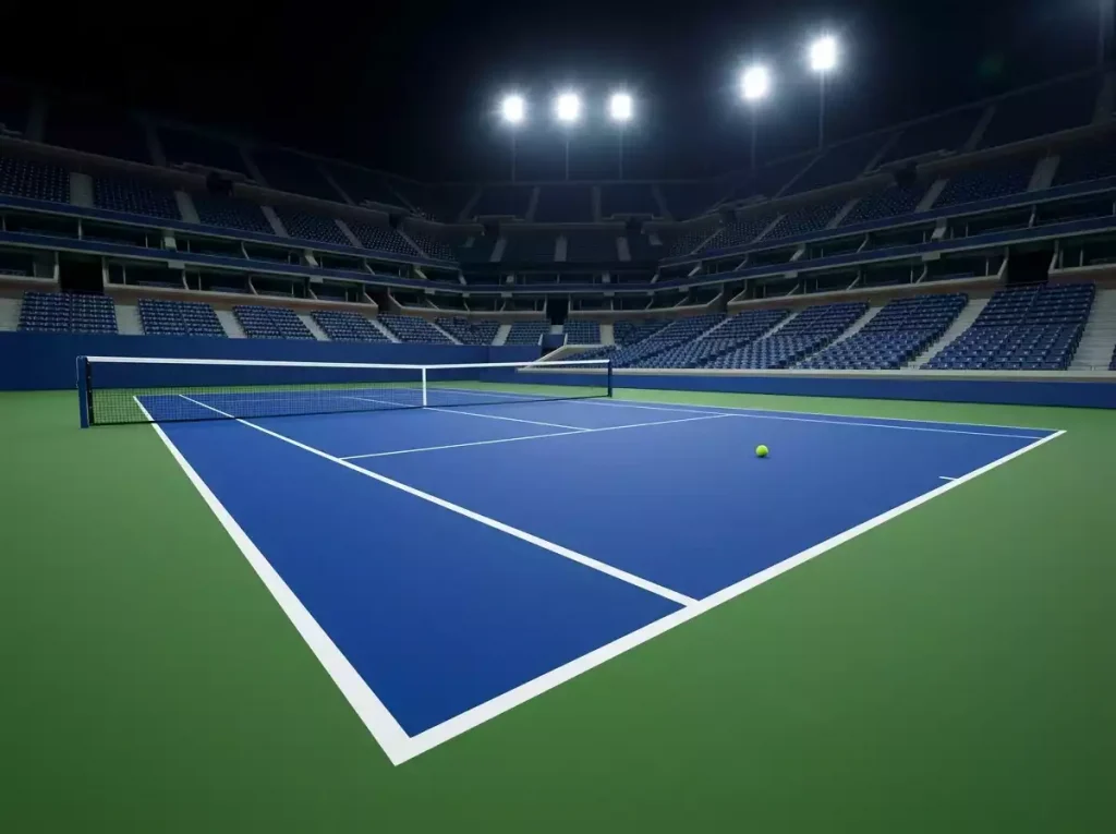 Arthur Ashe Stadium bei Nacht mit Quoten-Übersicht für US Open Wetten